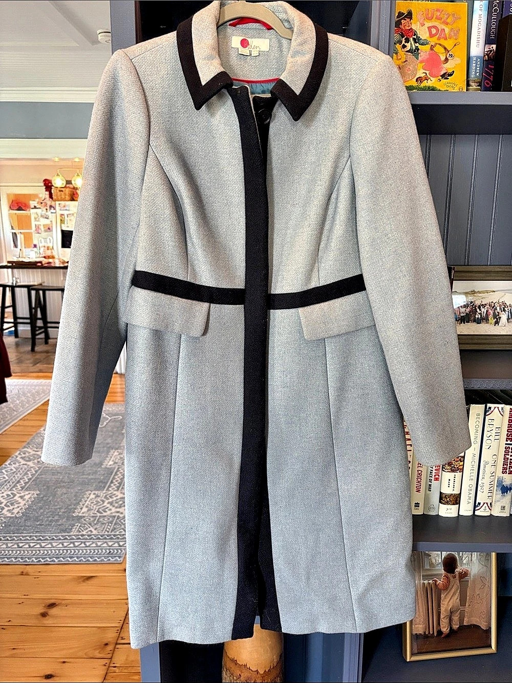 Boden Light Blue Navy Trim Coat Size 10